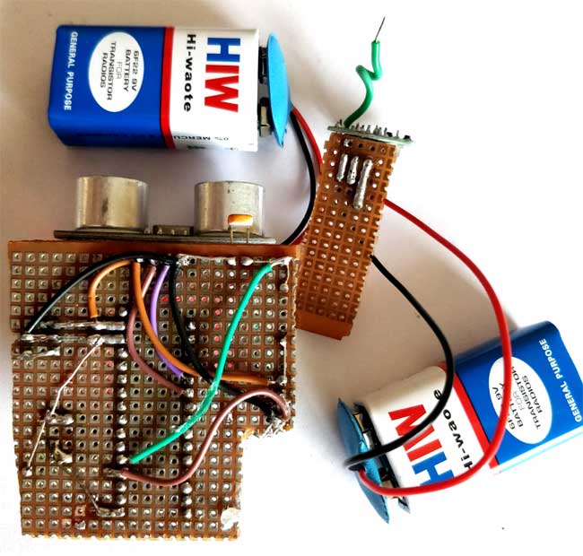 Backside image of arduino based blind stick pcb board
