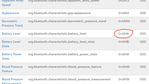 Battery Characteristic page for ESP BLE Server