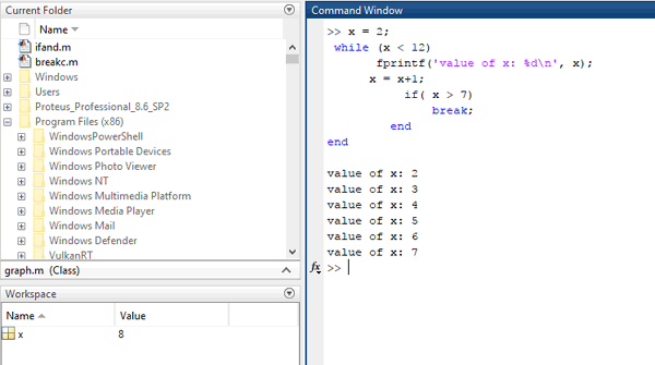 Break Statement MATLAB