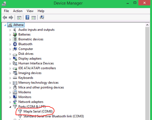 Check for Maple Serial in device manager