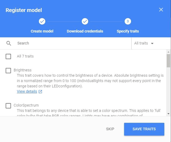 Choose traits for your registered model