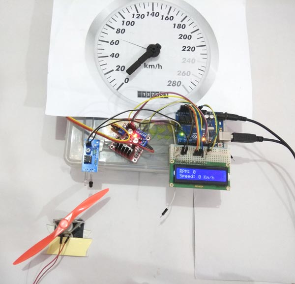 Circuit Hardware for Analog Speedometer Using Arduino and IR Sensor