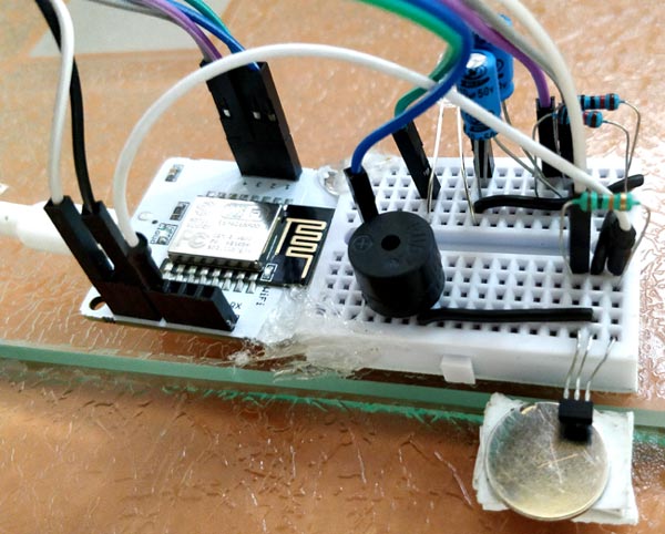 Circuit Hardware for IoT based Door Security Alarm controlled by Google assistant