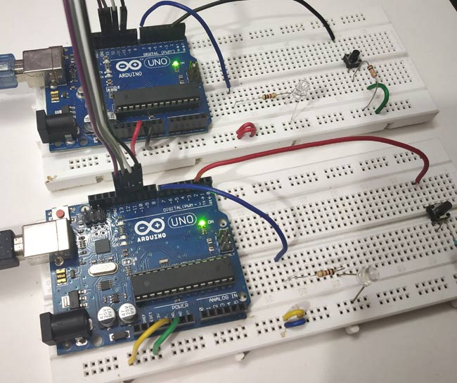 Circuit Diagram for SPI Communication between Two Arduinos