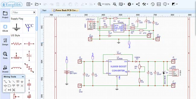 Circuit designing using EasyEDA.