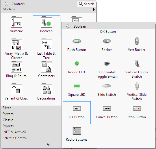 Click the button control on the Boolean controls palette