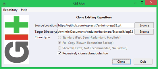 Clone exiting repository window