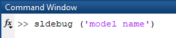 Command to Start Simulink Model Debbuger