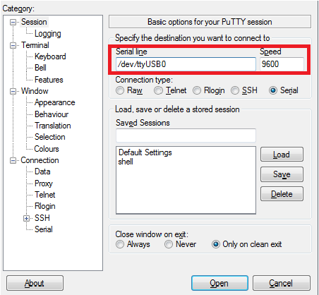 Connecting XBee in linux OS using putty 1