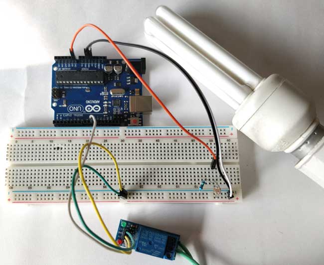 Controlling Relay with Arduino Light Sensor using LDR