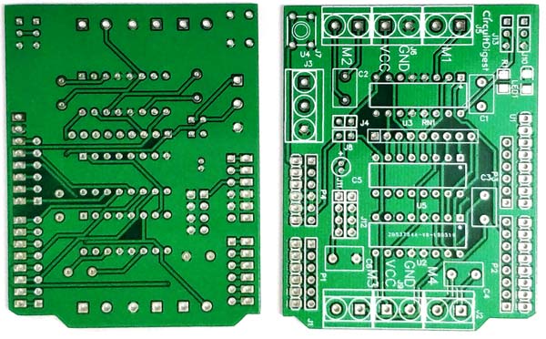 DIY Arduino  Motor Driver Shield PCB front and back view