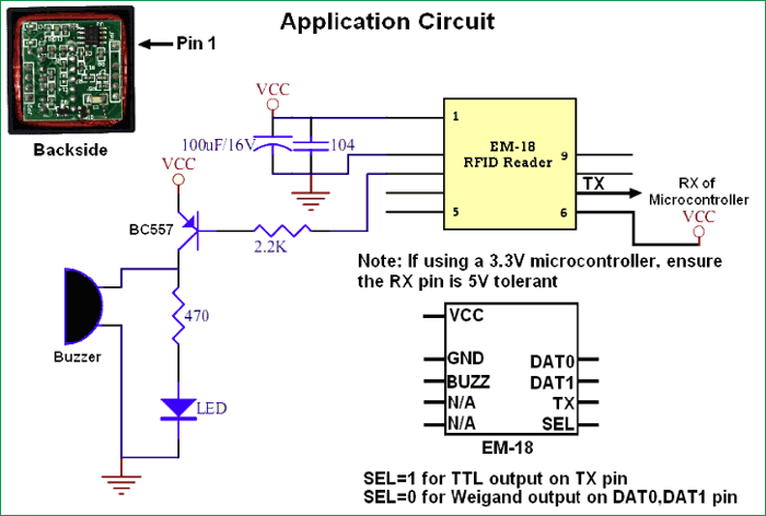 EM18 RFId Reader Application Circuit