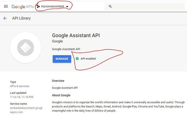 Google developers console