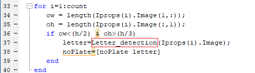 Letter Detection m-file Calling in Plate Detection m-file in MATLAB