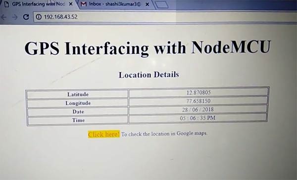 Local Server Webpage for GPS Interfacing with NodeMCU