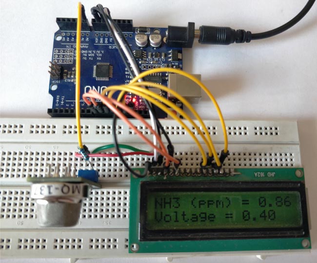 Measuring PPM from MQ-Gas Sensors circuit hardware using Arduino