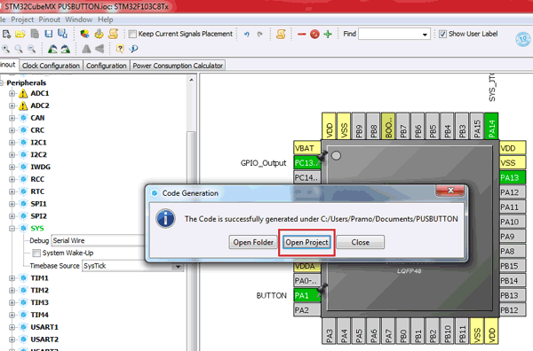 Open the Generated code for Programming STM32F103C8