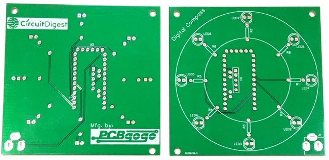 PCB for Digital Compass using Arduino and HMC5883L Magnetometer