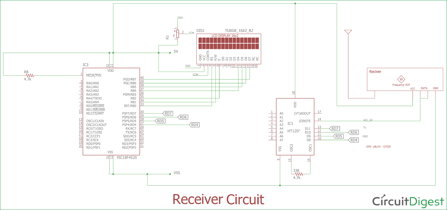PIC to PIC Communication Receiver side Circuit diagram