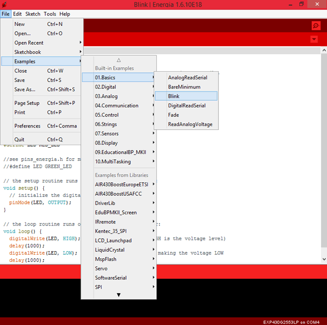 Program Example for MSP430G2 LaunchPad