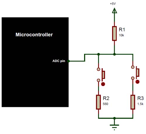 Sample circuit with only two resistors and two push buttons
