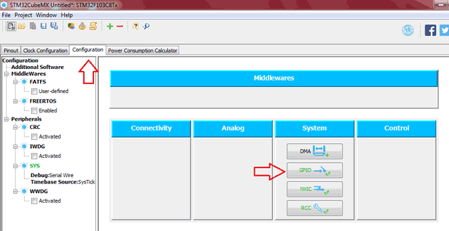 Select the Selected Pins in Configuration tab of STM32CubeMX