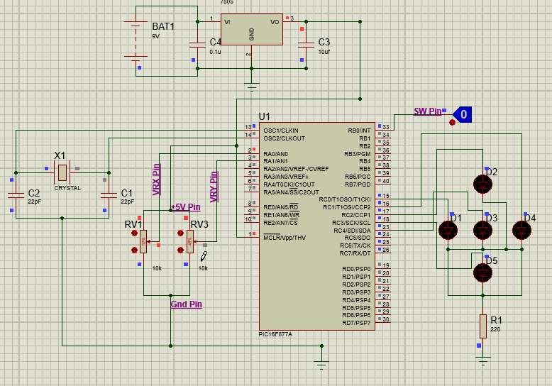 Simulation view of Interfacing Joystick with PIC Micro-controller