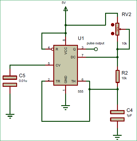 Square wave Pulse Generator using 555 timer