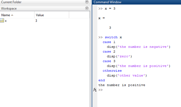 Switch Statement MATLAB