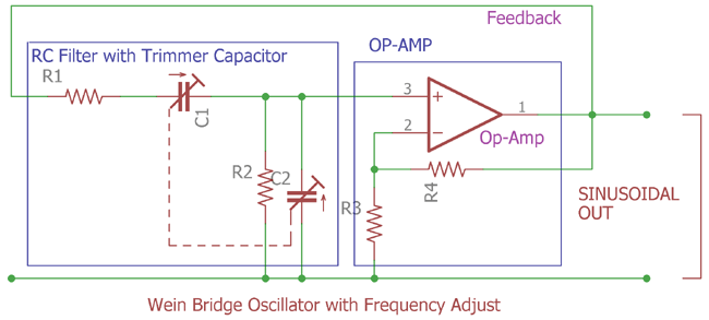 Wein bridge Oscillator with frequency adjust
