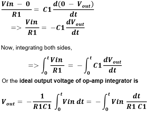 Operational amplifier integrator equations