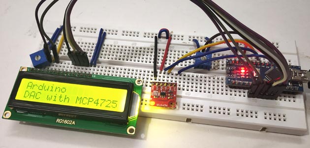 Circuit Hardware for Interfacing MCP4725 Digital-to-Analog Converter with Arduino