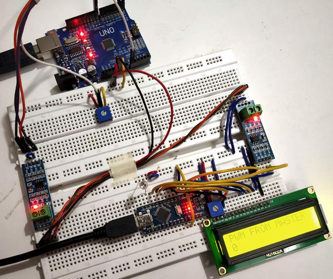 Circuit Hardware for RS485 Serial Communication between Arduino Uno and Arduino Nano