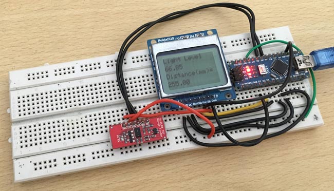 Circuit Hardware for connecting VL6180 ToF Range Finder Sensor with Arduino
