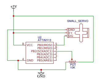 Circuit for Connecting ATtiny13 with Servo Motor.