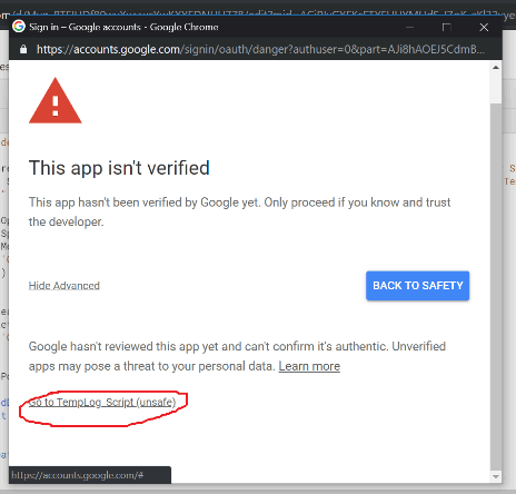Click on unsafe to Verify App