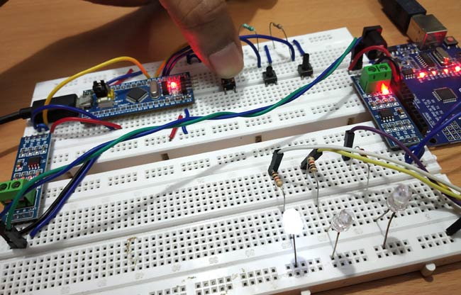 Controlling LED1 using STM32 and Arduino UNO by RS-485 Serial Communication