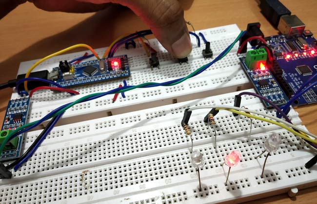 Controlling LED2 using STM32 and Arduino UNO by RS-485 Serial Communication