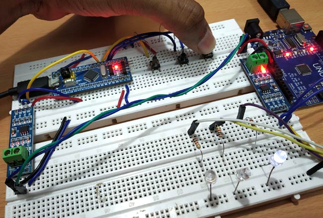 Controlling LED3 using STM32 and Arduino UNO by RS-485 Serial Communication