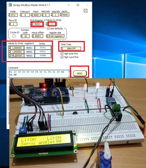 Controlling Servo using Arduino UNO as RS-485 Modbus Slave