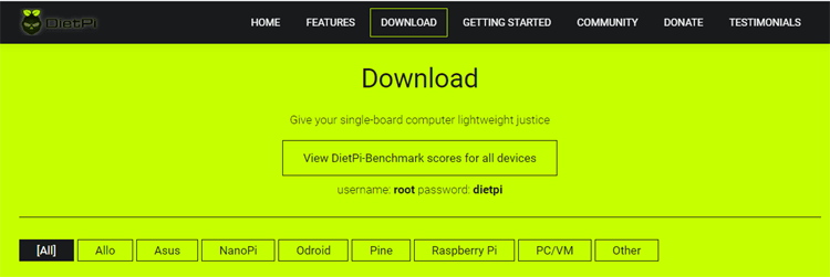 Download DietPi for Raspberry Pi