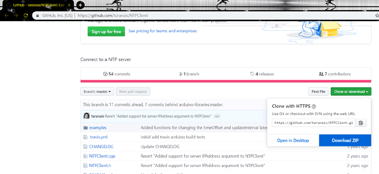 Downloading NTPClient Library for Internet Clock