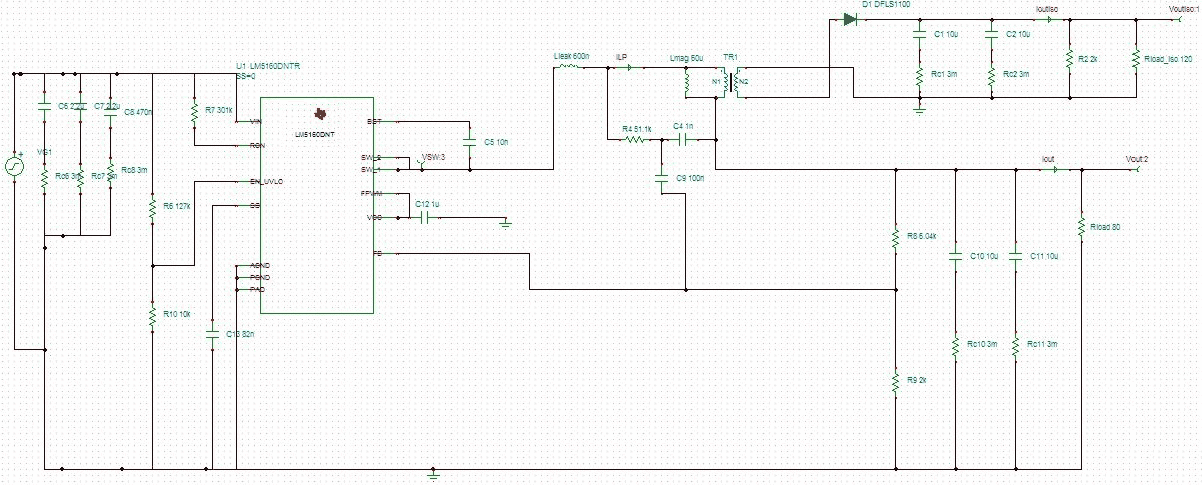 Flyback Converter Circuit Diagram using TINA-TI Tool