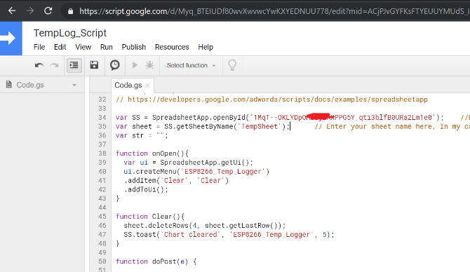 Google Script for Temperature Logging using ESP32