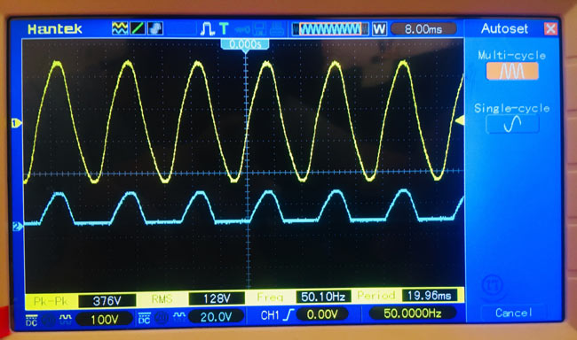 Series Negative Clipper Waveform on Oscilloscope