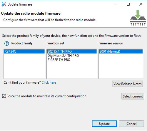 Setup Firmware Update of Xbee for Interfacing with Arduino