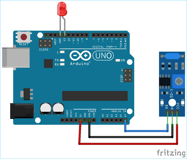 Arduino SW-420 Vibration Sensor Interfacing Circuit Diagram