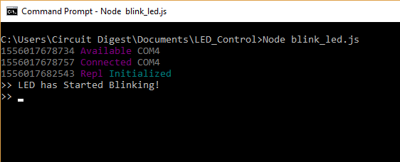 Writing Nodejs Program for Blinking LED
