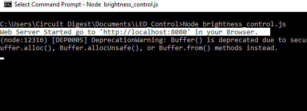 Writing Node.js Program to Control Brightness of LED