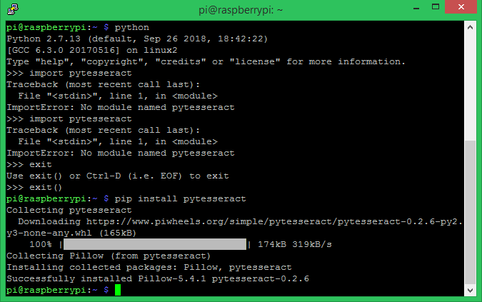 pytesseract Installation Complete on Raspberry Pi
